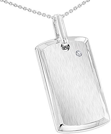 Sterling Silver Diamond Dog Tag Pendant 