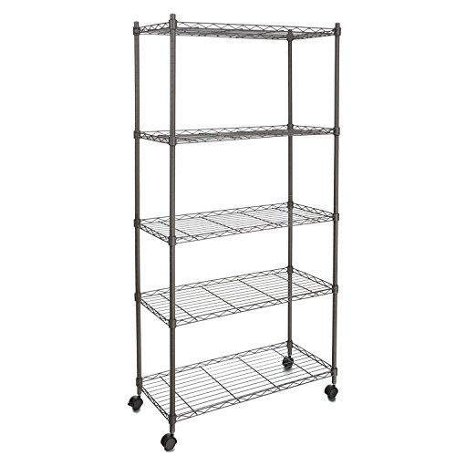 Bluefringe Wire Shelving with 5-Tier Metal Shelf Storage Rack Garage Shelf Heavy Duty Metal Shelves,Multipurpose Shelf Display Rack with Wheels (19" L x 13" W x 61" H)