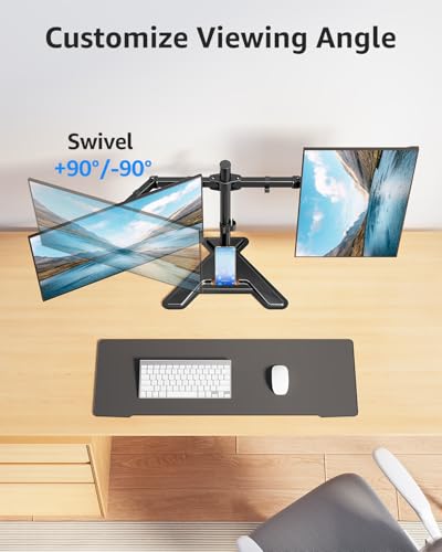 MOUNTUP Dual Monitor Stand - Freestanding & Height Adjustable Monitor Desk Mount, Steady VESA Mount Computer Stand for 2 Screens up to 27 inches, MU1002