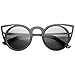 zeroUV Womens Fashion Round Metal Cut-Out Flash Mirror Lens Cat Eye Sunglasses (Black/Smoke)