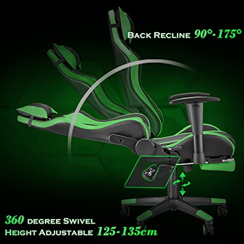 Soontrans-Silla-Gamer-Ergonomica-Sillas-Gaming-con-Reposapies-Reposacabeza-y-Cojin-Lumbar-Reposabrazos-Ajustable-Carga-maxima-de-150-kg-Verde