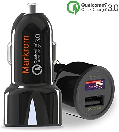 Markrom MKR322 Quick Car Charger QC3.0+2.4A Smart IC Dual USB Adapter, Tiny-Rocket Car Charger for iPhone IOS X/8s/8/7/6s/Plus iPad Pro /Air 2/mini, Samsung GalaxyS7/S6/Edge/Plus HTC LG Android Phone