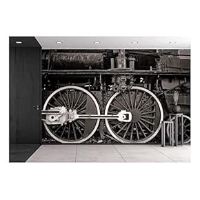 Old Locomotive Wheel Detail in Warm Black and White - Removable Wall Mural | Self-Adhesive Large Wallpaper - 66x96 inches