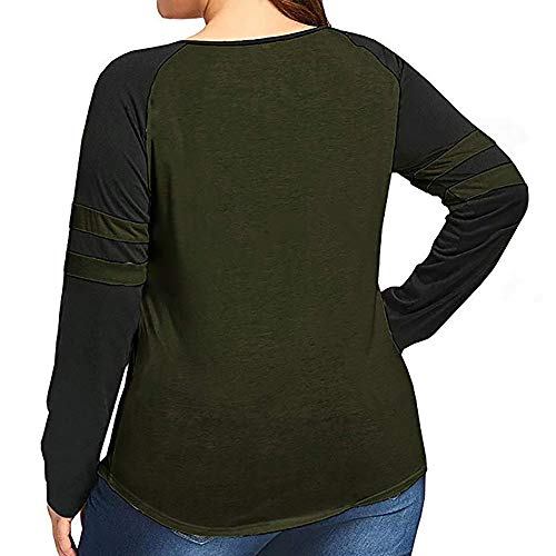 Realdo Clearance Womens Deep V Neck T-Shirt,Sexy Plus Size Contrast Color Pullover Tops Shirt(X-Large,Army Green)