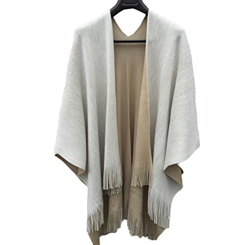 KESEE Clearance Coat ☀ Women Cashmere Knitted Cardigan Sweater Poncho Capes Shawl Vintage Cape Solid Sweater (One Size, Beige)