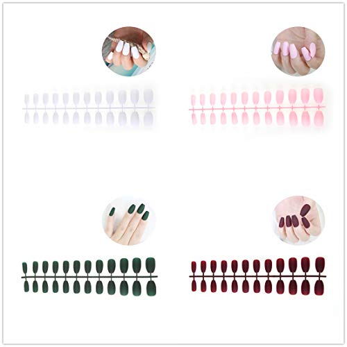 384pc Matte Pure Color Coffin False Nails Artificial Fake nails Full Cover Fingernails 16 Colors & 12 Sizes Nail Tips Kit with One Crystal Nail File for Nail Art Salon DIY Decoration
