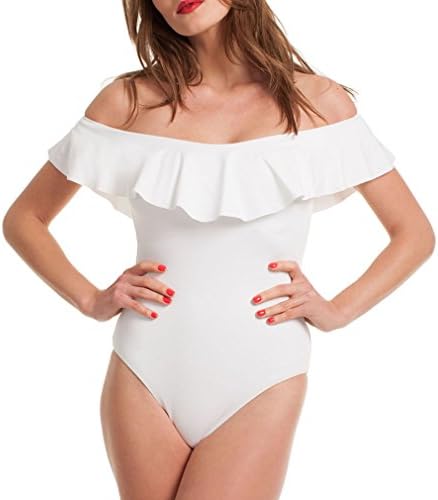 SDolphin Women's Off Shoulder With Ruffle Bodysuit Leotards Rompers Jumpsuits White M