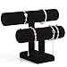 Fantastic Job Black 2 Tier Velvet Bracelet Organizer T-Bar Jewelry Display Bangle Tower