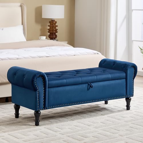 Storage Bench for Bedroom, 51" Upholstered End of Bed Bench, Velvet Queen