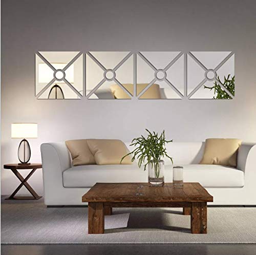 3D Mirror Wall Stickers, 4 Pcs Acrylic Square Geometric Pattern DIY Art Decals, Self Adhesive Mirror Plastic Wall Sheet Tiles Home Decoration for Living Room Bedroom Stair Wall Decor (Triangle- 4pcs)