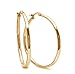 Classic Fashion Top Click Closure Stainless Steel Hoop Earrings (Thick: 2mm Diameter: 50mm, GOLD)
