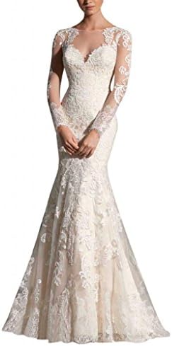MILANO BRIDE Gorgeous Bridal Wedding Dress Long Sleeves Mermaid Floral Applique