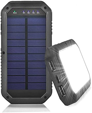 Solar Charger 10000mAh Portable Power Bank with 52 LED Flashlight and Dual USB Ports Solar Phone Charger for iPhone iPad Cell Phones Tablets-Black