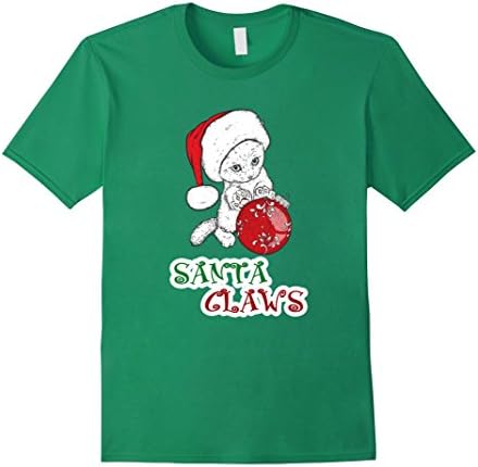 Mens Santa Claws Cat Ketten with Santa Claws Hat funny T-shirt 3XL Kelly Green