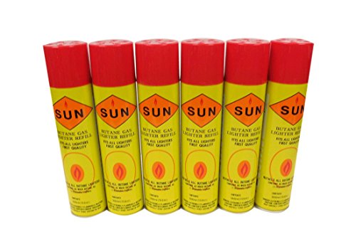SUN 6 Packs Refined Butane Gas Lighter Refill Fuel Fits All Lighters 300ml