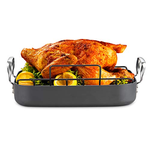 Cooks Standard Turkey Roasting Pan with Rack, Hard Anodized Nonstick 16Inch x 12Inch Chicken