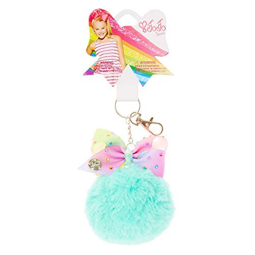 JoJo Siwa Mint Pom Pom with Pastel Rainbow Bow Keychain
