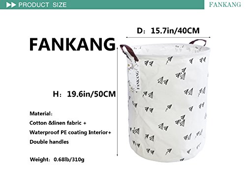 FANKANG Storage Bins, Nursery Hamper Canvas Laundry Basket Foldable with Waterproof PE Coating Large Storage Baskets for Kids Boys and Girls, Office, Bedroom, Clothes,Toys (Plane)