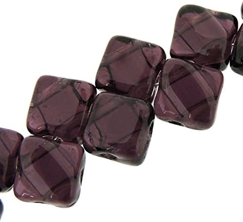 Dark Amathyst 6mm Diamond Glass Czech Two Hole Tile Bead 40 Beads