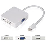 TOPOINT 3 in 1 Mini Displayport DP Thunderbolt to HDMI DVI VGA Adapter Converter Cable for MacBook Air, Old MacBook/MacBook Pro Before Mid 2015