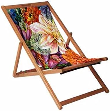 Lovely Floral Print Beach-Style Deck Chair – 100% Polyester Eucalyptus Seat – Folding and Reclining Composition