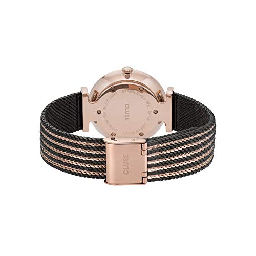 CLUSE-Triomphe-Mesh-Bicolour-Rose-Gold-Black-Black-CL61005-Womens-Watch-33mm-Stainless-Steel-Bracelet-Minimalistic-Design-Casual-Dress-Japanese-Quartz-Precisio