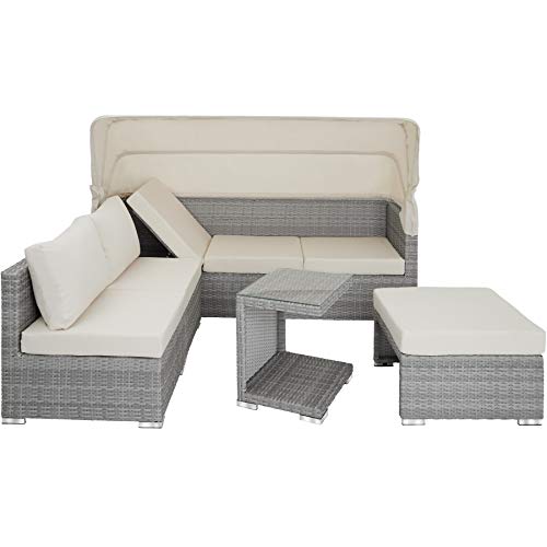 TecTake 800771 Aluminium Poly Rattan Lounge Set, 16-teilig, wetterfest, Garten Sofa mit Sonnendach, Outdoor Sitzgruppe… – Bild 8