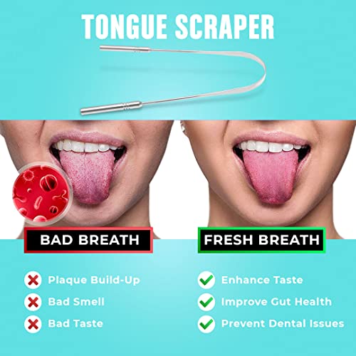 Tongue Scraper with Cases (2 Pack), Reduce Bad Breath in Seconds, 304