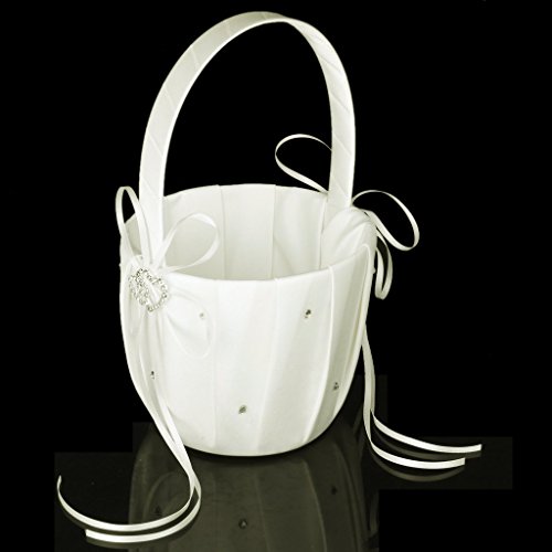 Nicedeal Vintage Satin Wedding Flower Girl Basket Double Heart Rhinestone Decor IvoryHome Deco and Wall Sticker
