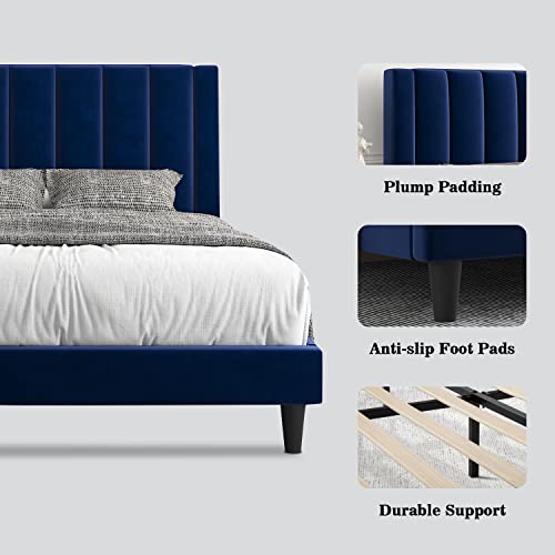 Allewie Queen Platform Bed Frame/Velvet Upholstered Bed Frame with