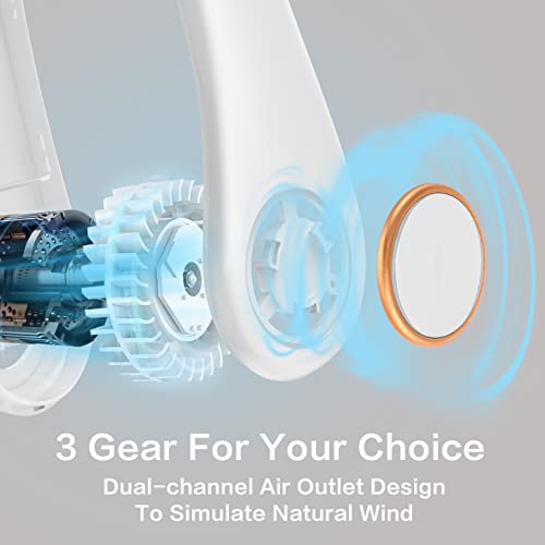 Portable Neck Fan, Hands-Free Bladeless Fan, 360°C Cooling Personal Fan with 3 Speed Adjustment, 4000 mAh Battery Rechargeable USB Fan for Traveling, Hiking and Outdoor Activities