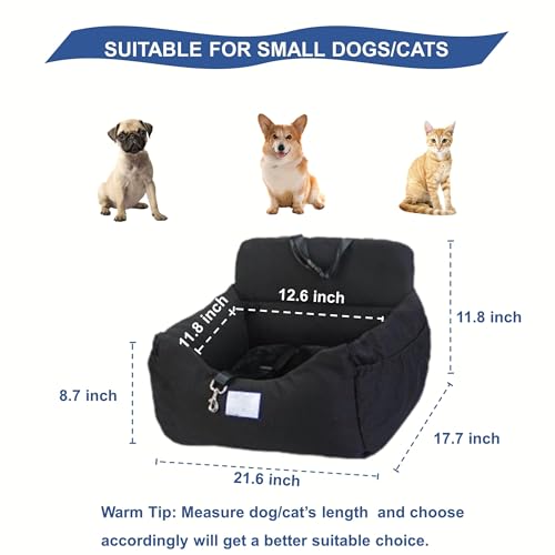 KAPEICamper Pet Dog Car Booster Seat for 2 Small Dogs, Portable Pet Travel Safety Car Seat, Waterproof Dog Travel Bed Bag, Portable Folding Carrier with Seat Belt Removable/Adjustable (Black, Medium)