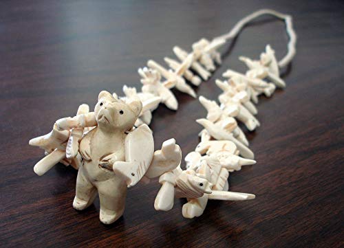 Hand Carved Standing Bear with Bone Animal Fetishes Southwestern Necklace