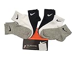 Nike Boys 6 Pairs/Pack Quarter Performance Socks, Black/Grey/White, Shoe Size 13C-3Y