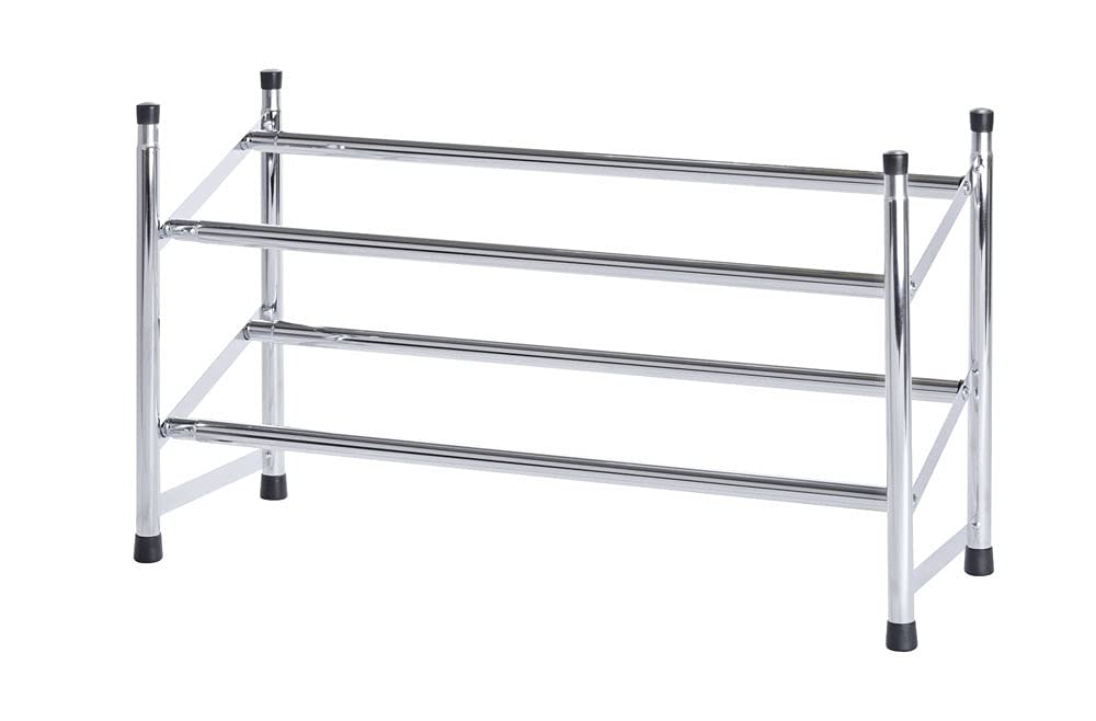 Wenko 7050100 Shoe Rack extendable extendable, Stackable, 2 storeys, for 10 Pairs of Shoes, Metal Chrome Plated, 64119 x 35 x 23 cm, Chrome