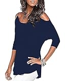 Styleword Women's Three-quarter Sleeves Off Shoulder Casual Shirt Tops(Navy,XL)