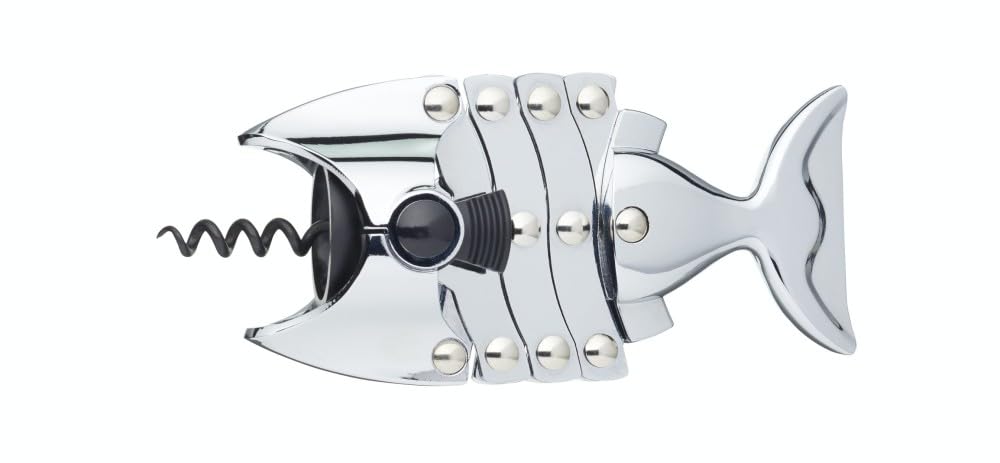 BarCraft Lazy Fish Corkscrew and Bottle Opener, Stainless Steel Wine Opener, 16.5 x 7.5 x 4.5cm, Silver