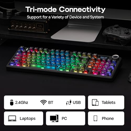 EPOMAKER AULA F99 MAX Wireless Mechanical Keyboard, Screen&Knob, 8000mAh, Creamy Gasket&Lubed Switches, PBT Keycaps, RGB, Mac Keys, Tri-Mode Gaming Keyboard for PC/Mac (Matte Black)