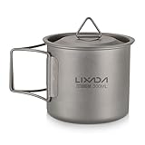 Lixada Camping Cookware Set – Ultralight Titanium Cup Mug – Camping Fry Pan Foldable Handle with Lid and Stuff Sack Titanium Pot