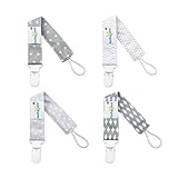 Babygoal Baby Pacifier Clips, 4 Pack Plastic Teething Clips Fits All Pacifier Styles for Girls and Boys, Baby Shower Gift 4PS07-B