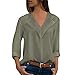 Orangeskycn Women Chiffon Solid T-Shirt Office Ladies Plain Roll Sleeve Blouse Pullover Top