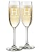 Personalized Champagne Toasting Flutes | Large Monogram Initial Design | Set of 2 | Custom Engraved Wedding Glasses for Bride, Groom Couple with Monogram, Names and Date