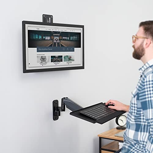 MOUNT-VWKB1 Support mural pour écran simple avec bras pneumatique et plateau de clavier réglable en hauteur, VESA max 100 x 100 mm, noir