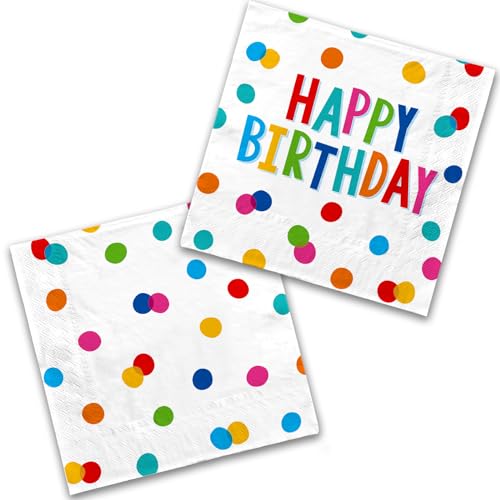 Happy Birthday Party Supplies - Dots Design, Featuring Napkins, Suitable for Adults & Kids (6.5x6.5 in, 3-Ply Disposable, 50-Pack)