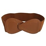 Brown Elastic Interlocking 8-shaped Buckle Waist Belt for Ladies