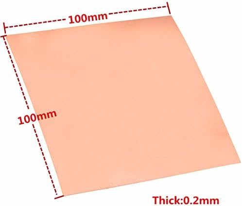 WILLAI 1pc 0.2mm Thickness Copper Cu Metal Sheet Foil 99.9% Pure Copper Plate 100x100mm with Good Electrical Conductivity