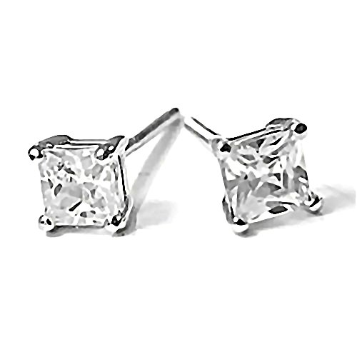 Kegan: 4mm, 0.75ct Princess Cut Ice on Fire CZ Screw-back Stud Earrings 925 Sterling Silver, 3125A - Thumbnail 2