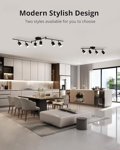 Gr4tec Spotlight Ceiling Lights 6 Way, Black Ceiling Light Fitting Rotatable, Modern LED Spotlight Bar GU10, Indoor Kitchen Spot Light for Living Room Bedroom Hallway, Bulb Not Included
