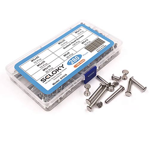 Seloky 140-Set Slotted Chicago Screw Binding Screws Posts Assortment Kit for Scrapbook Photo Albums Binding and Leather Saddles Purses Belt Repair(M5 x 6/10/12/15/25/35/45)