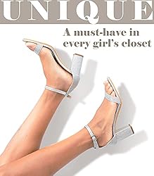 Ankis Silver Heels for Women Chunky - Open Toe